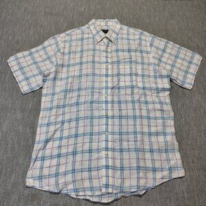 Mine Shirt Size Large Plaid Short Sleeve Linen Button Down